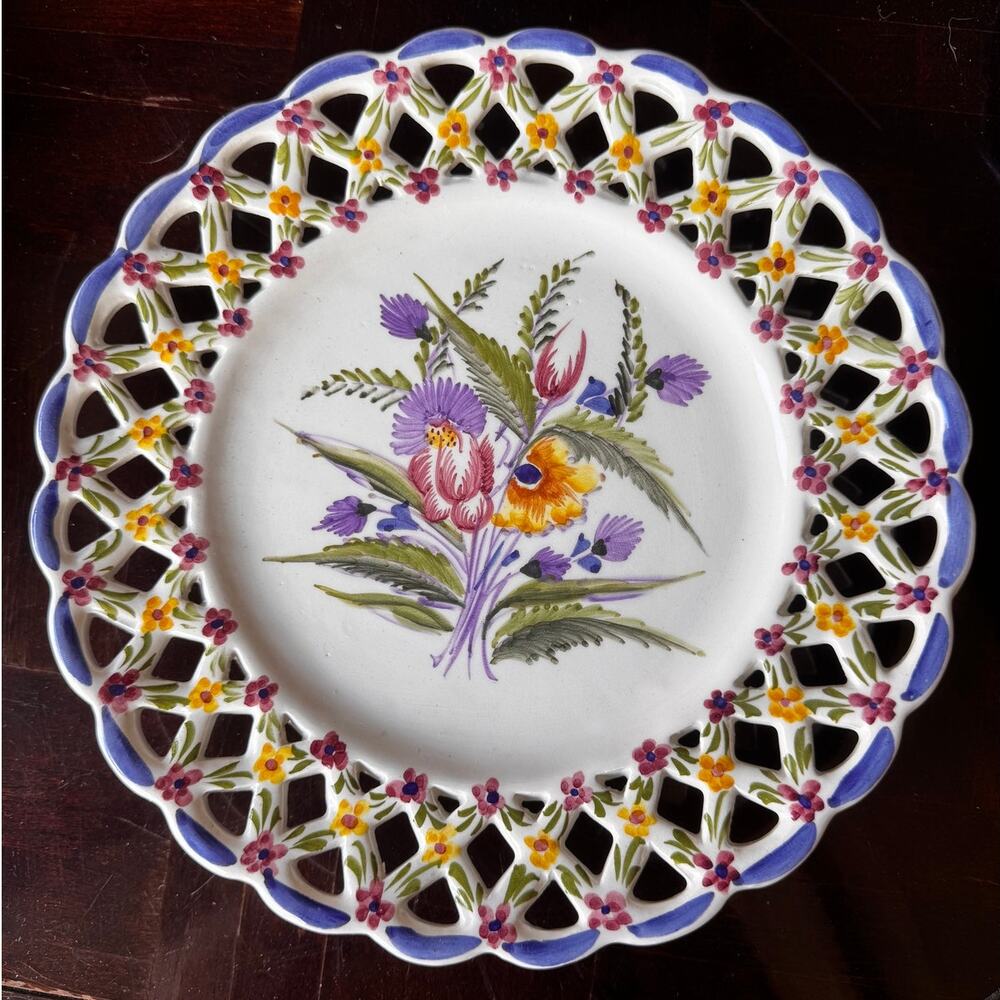 Vintage Martan Portugal Pottery Pierced 10" Floral Plate